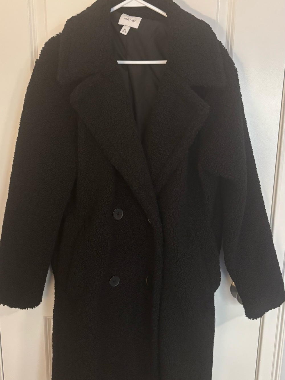 Nine West Black Teddy Double-Breasted Coat